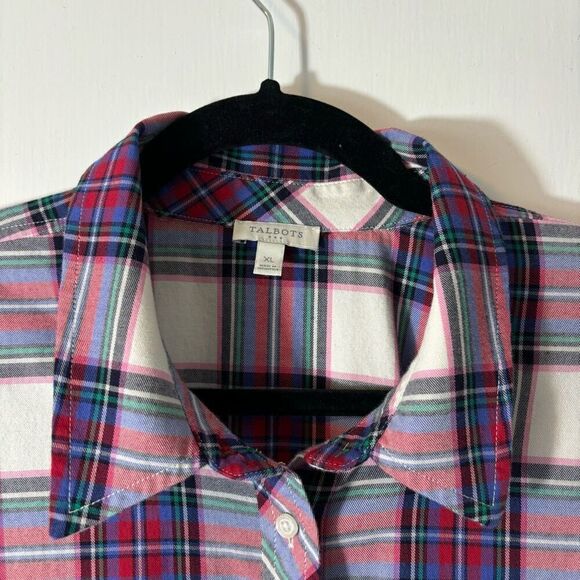 Talbots cotton plaid red, blue, green, white button up shirt XL - Picture 3 of 10